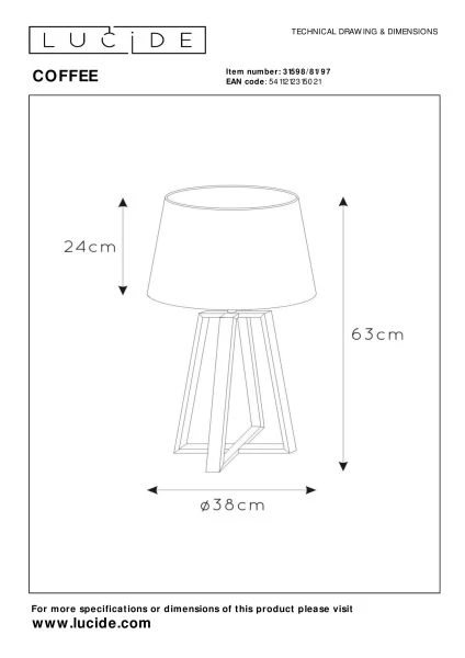 Lucide COFFEE - Lampe de table - Ø 38 cm - 1xE27 - Rouille - technique